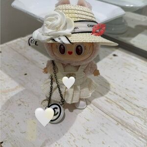 Labubu 3 piece outfit. Creamy white dress, hat & handbag
